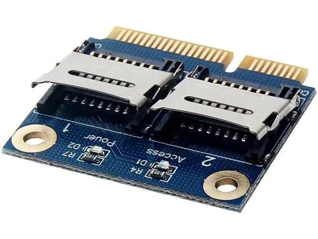 Green circuit board with microSD slot and mini PCIe edge connector