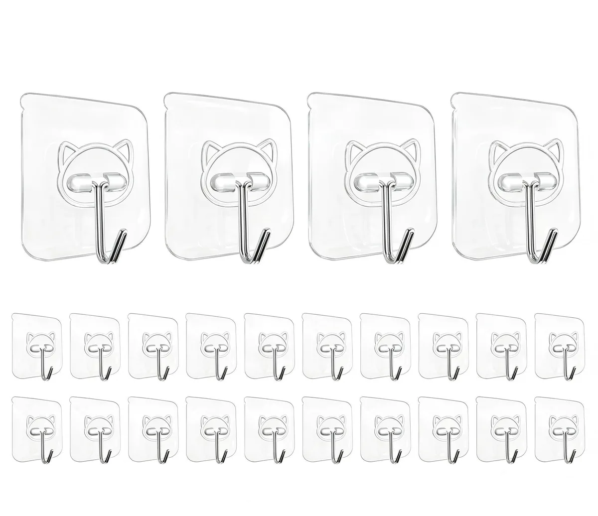 24 transparent stainless-steel adhesive hooks with 180-degree adjustable heads