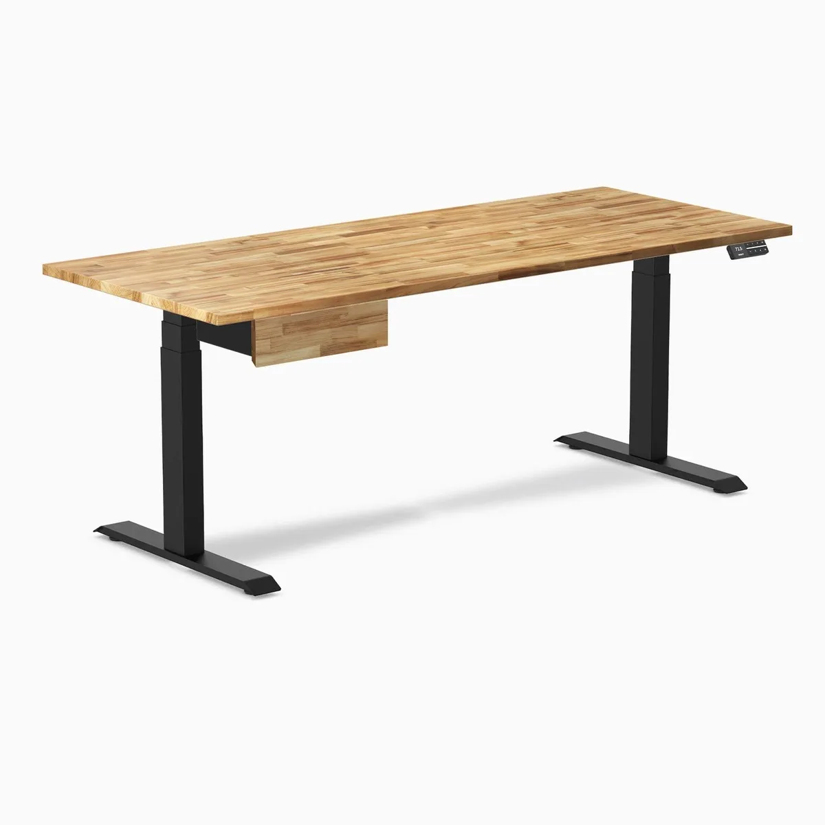 Desky Desky Dual Hardwood Standing Desk With Drawer Acacia 72 x 30 in Matte Black — product photo