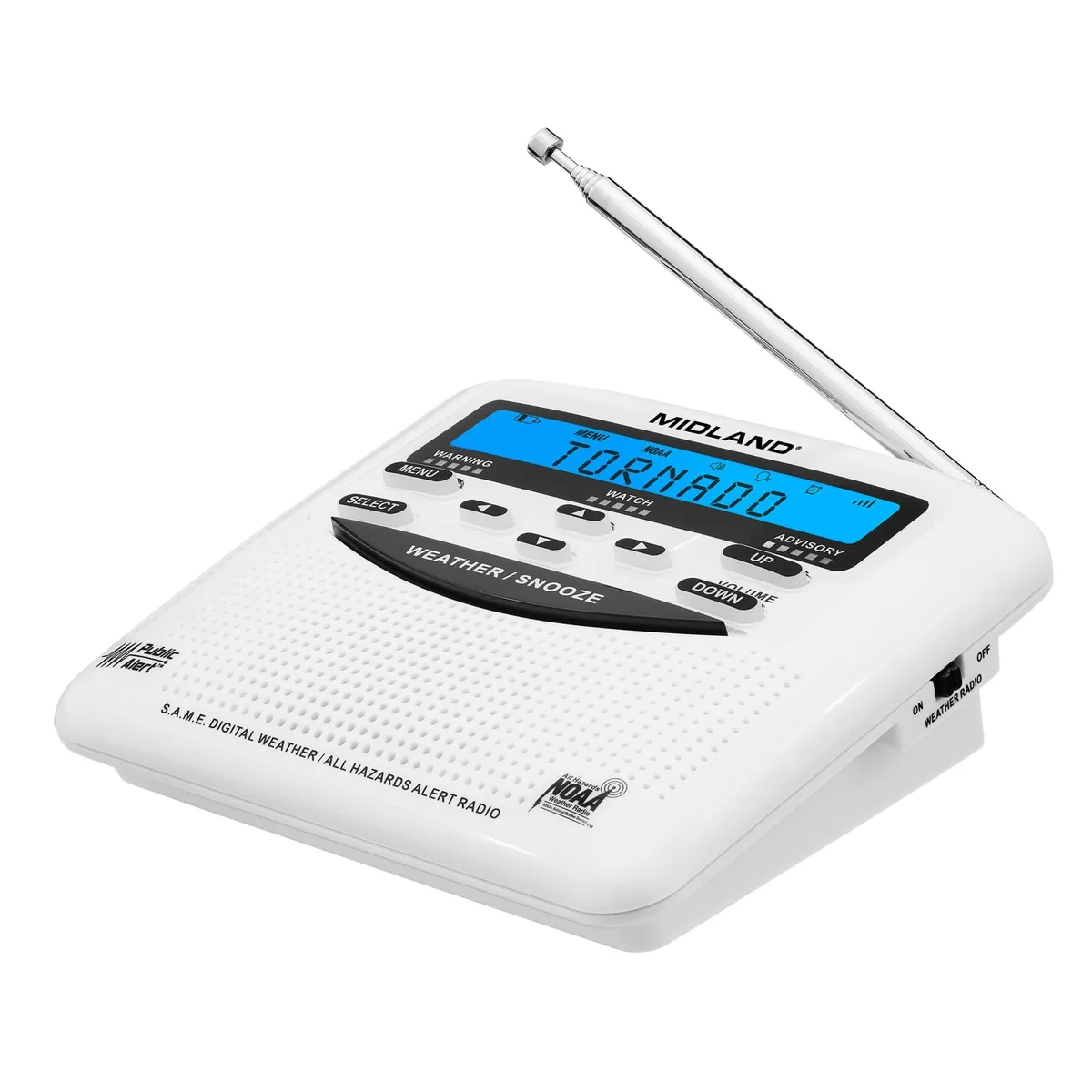 Midland WR120B NOAA Weather Radio White 25 Counties 60 Alerts — product photo