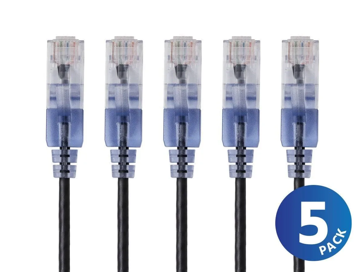 Monoprice Inc. Monoprice 133189 Cat6A network ethernet cable 20 ft black 5-pack SlimRun — product photo
