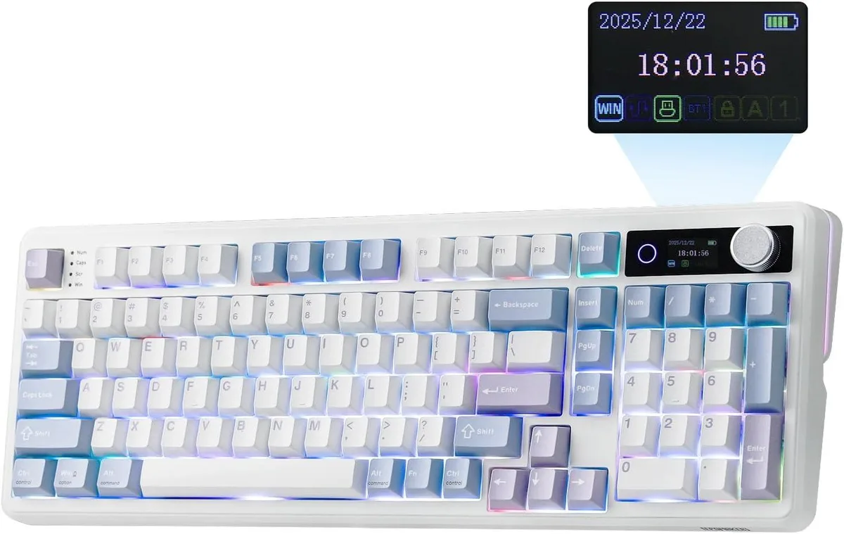 usbroway usbroway TH99 PRO 96% Gaming Keyboard with Screen &amp; Knob, 10000mAh, Blue&amp;White Creamy Jade — product photo
