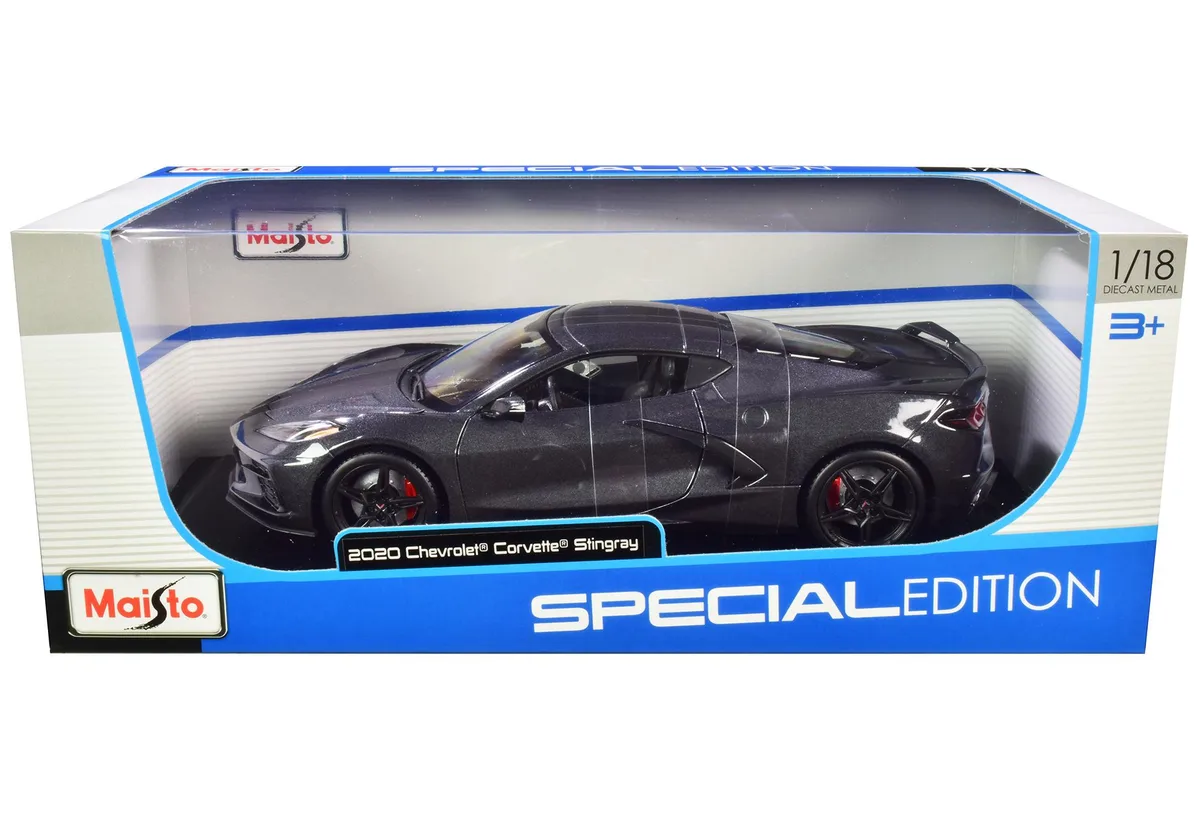 Maisto Maisto 2020 Chevrolet Corvette Stingray C8 Dark Gray Metallic Racing Stripes 1/18 Vehicle — product photo