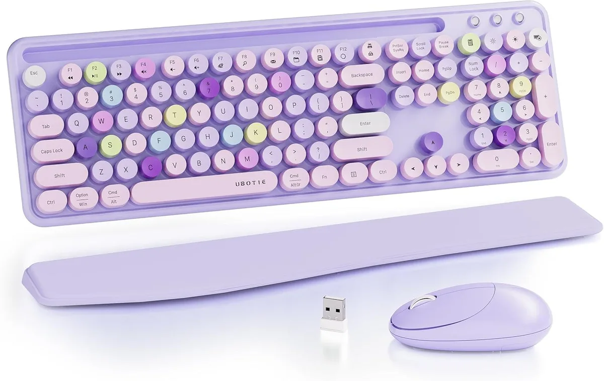 TUKO TUKO Wireless Gaming Keyboard and Mouse Combo Purple with Phone Holder Wrist Rest — product photo