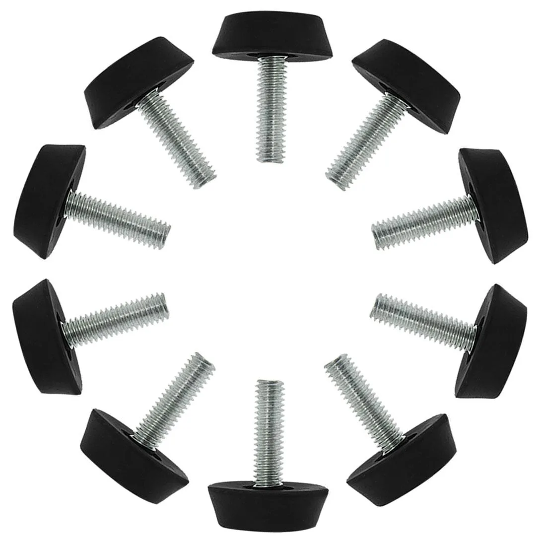 Ten M6 leveling feet with 20mm threaded stems and 25mm plastic bases