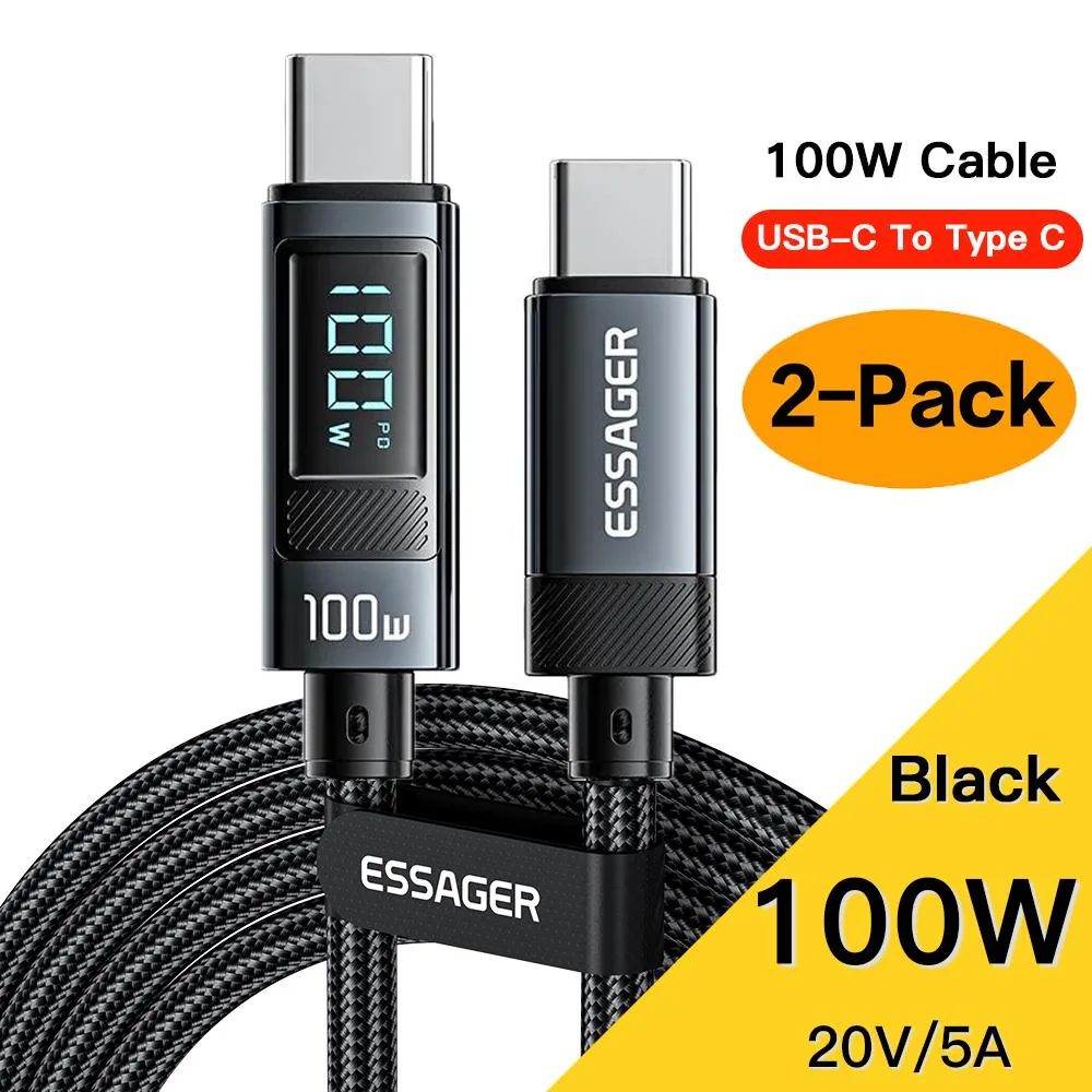 ESTONE ESTONE Essager HC100W USB-C to USB-C Cable 100W LED Display 2-Pack 3.3ft — product photo