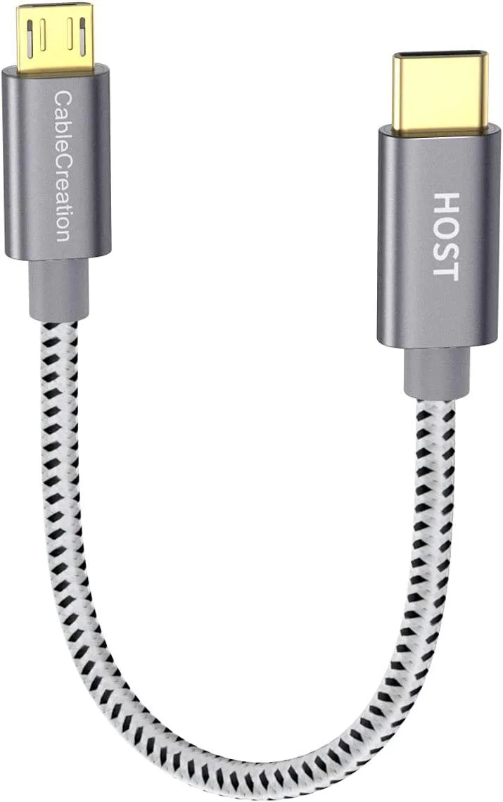Short Space Gray braided USB-C to Micro USB cable, 0.65 ft