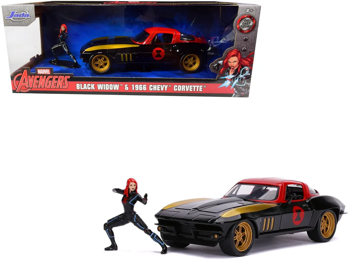 Jada Jada 1966 Chevrolet Corvette 1/24 Diecast with Black Widow Figurine — product photo