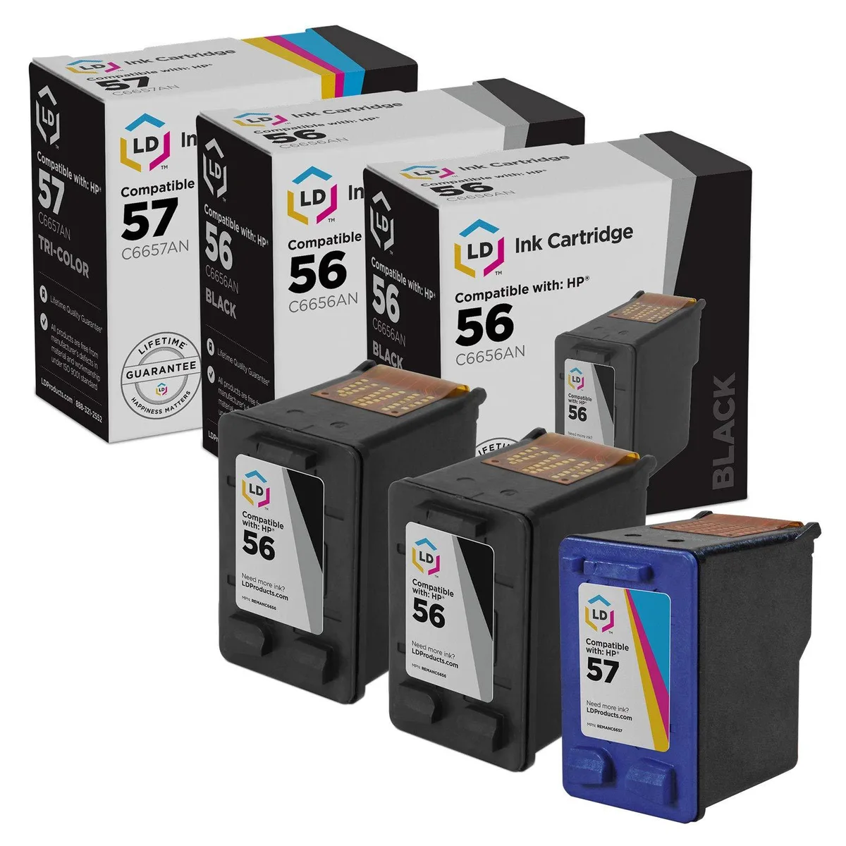 LD Products LD Products HP 56/57 Remanufactured Ink Cartridge 3-Pack (2 Black, 1 Color) — product photo