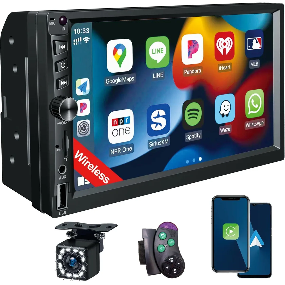 Double-DIN car stereo with 7-inch 1024 x 600 touchscreen and Bluetooth 5.1