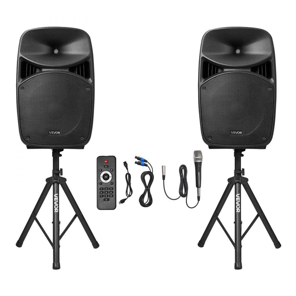 VEVOR VEVOR Portable PA System 2000W PMPO 3-Channel Mixer Dual Speakers Bluetooth Microphone Stands USB SD Remote — product photo