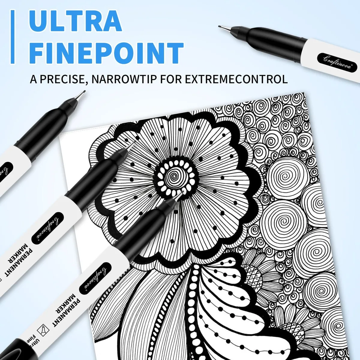 craftinova CR-Ultra-black-12 Permanent Markers Ultra Fine 0.4mm 12 Pack — product photo