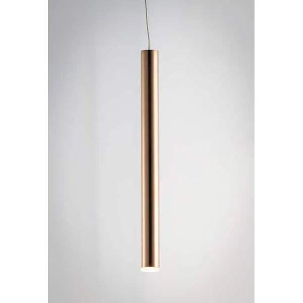 Rose gold elongated metal tube mini pendant light