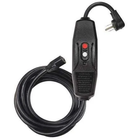 Black rainproof GFCI line cord with single outlet and NEMA 5-15P plug