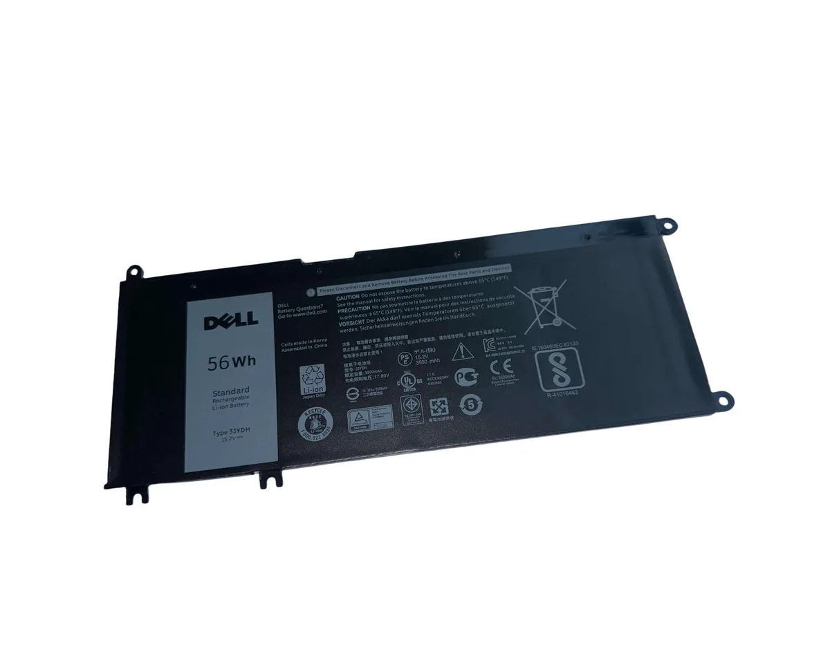 Rectangular black laptop battery with label showing 15.2V 56Wh 4-Cell