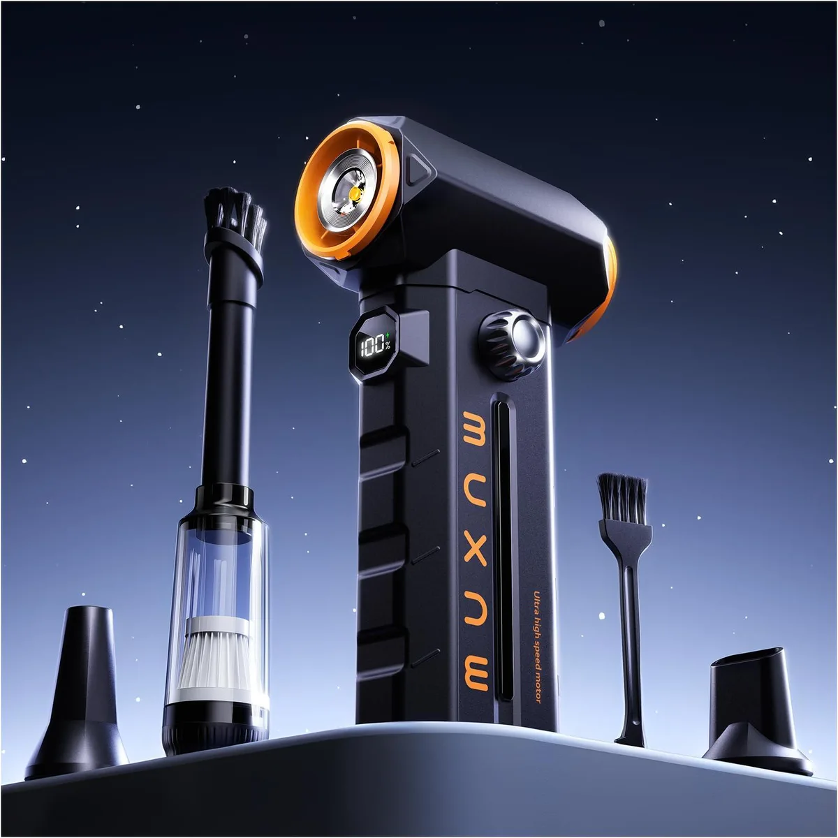  MUXNW M100 2-in-1 Air Duster &amp; Vacuum 130000 RPM 8000mAh USB-C — product photo