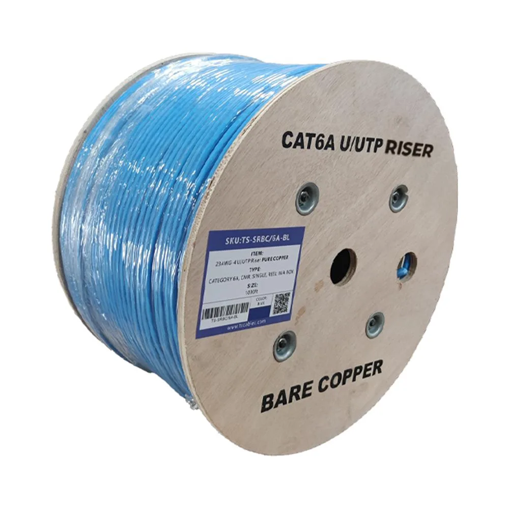 Blue Cat6a UTP riser cable reel 1000ft 23AWG solid copper