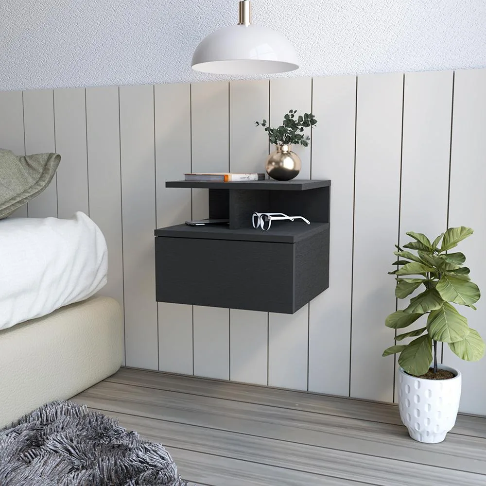 tuphen tuphen Floating Nightstand Flopini, One Drawer, Black Wengue Finish — product photo