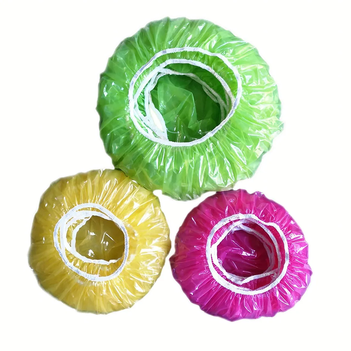Green translucent elastic food covers in a 60-pack, 27 cm diameter, PE material