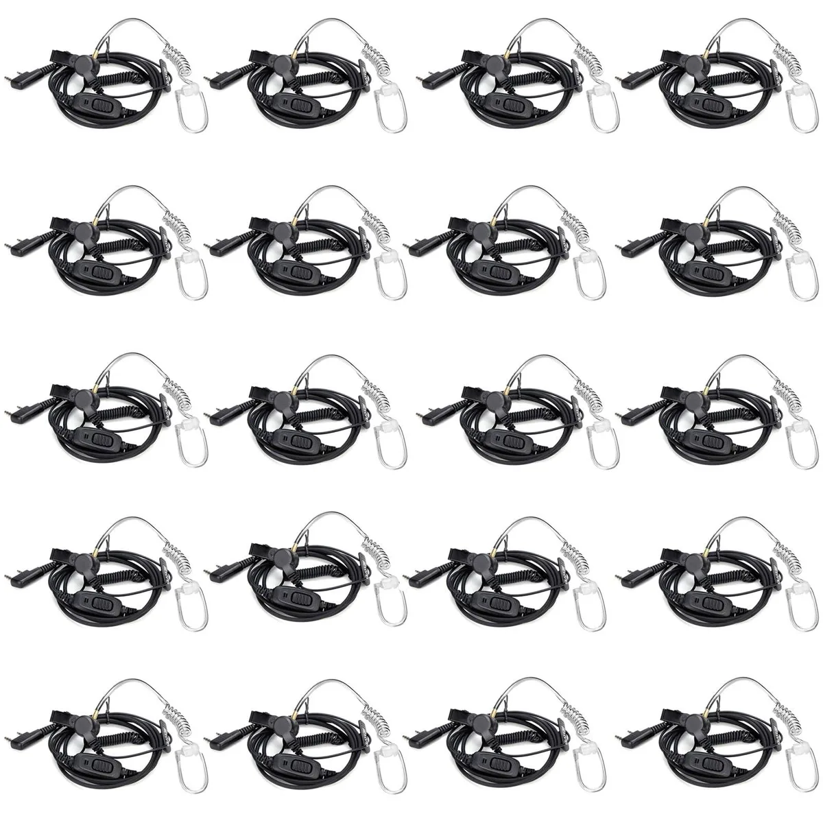 KEHIPI KEHIPI 20-pack surveillance earpiece with mic, coiled cord, K-head 2-pin — product photo