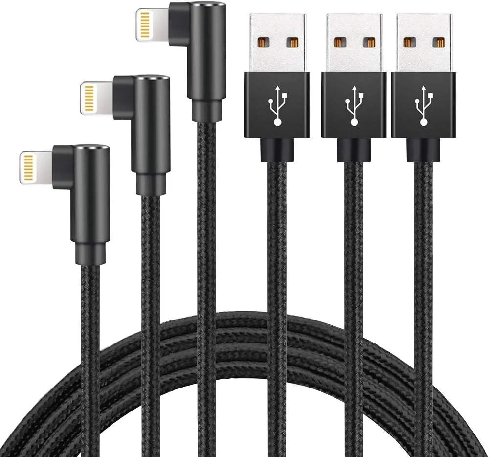 MCHOSE MCHOSE Lightning Cable 3 Pack 3ft Right Angle Nylon Braided Black — product photo