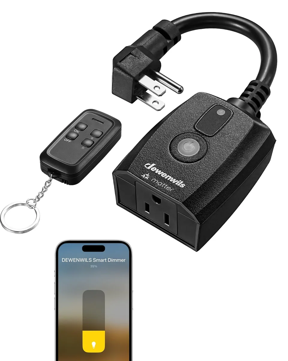 TP-LINK MOR01B Matter Wi-Fi Smart Dimmer Plug 150W LED 300W Tungsten 100ft Remote — product photo