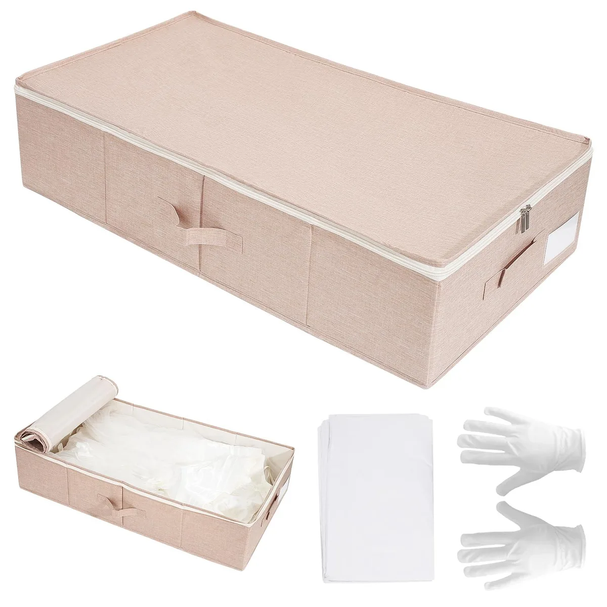 Wedding Dress Storage Box Pink 29.9in 15.7in 30 Sheets 1 Pair Gloves Toy Storage — product photo