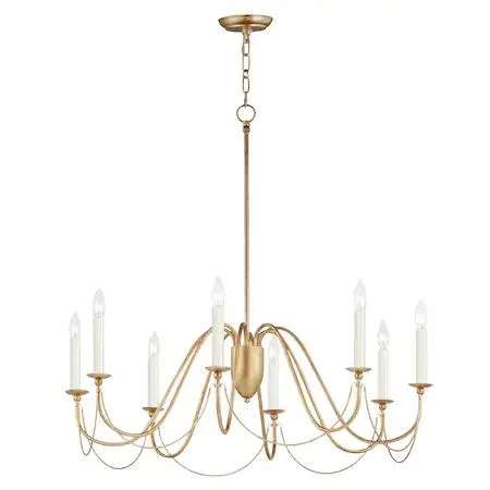 Eight-light chandelier with sweeping metal curves in Gold Leaf finish