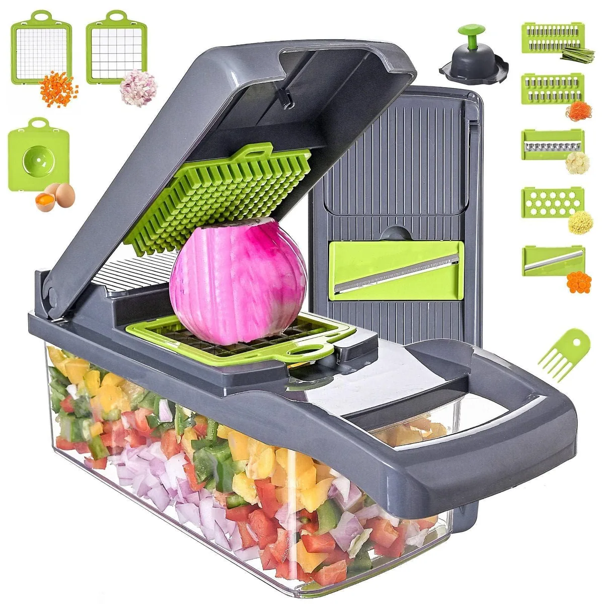  QDGMXIV GV002 food processor 13-in-1 7 blades 70 W — product photo