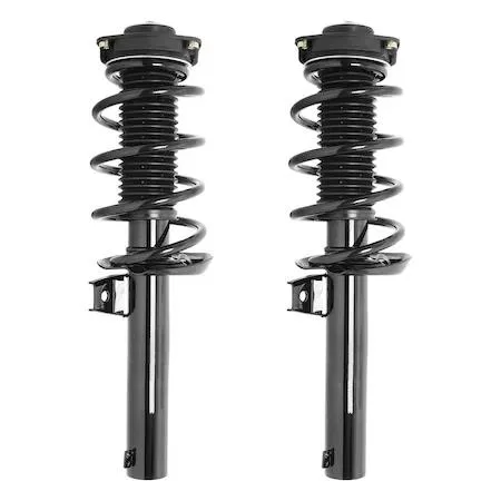 Unity front complete strut assembly kit, two preassembled units with coil springs and top mounts, metallic silver finish