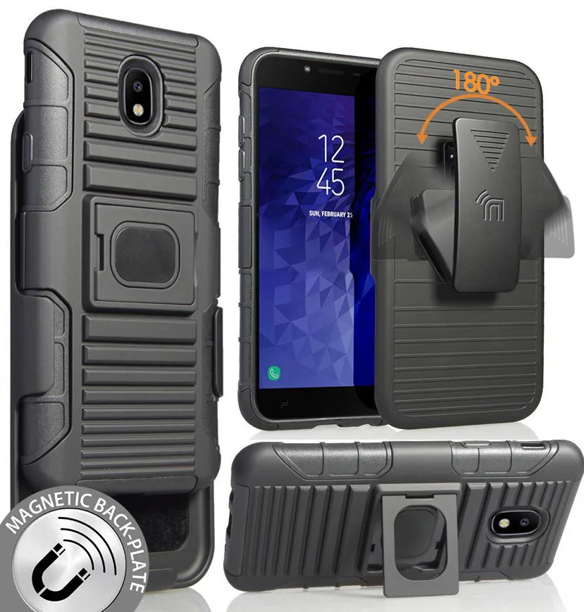 Nakedcellphone Nakedcellphone Magnetic Grip Ring Stand Case + Belt Clip for Galaxy J7 2018 Black RING-J72018 — product photo