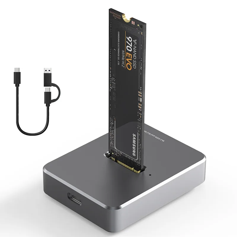 Black aluminum single-bay M.2 SSD enclosure with vertical inline design