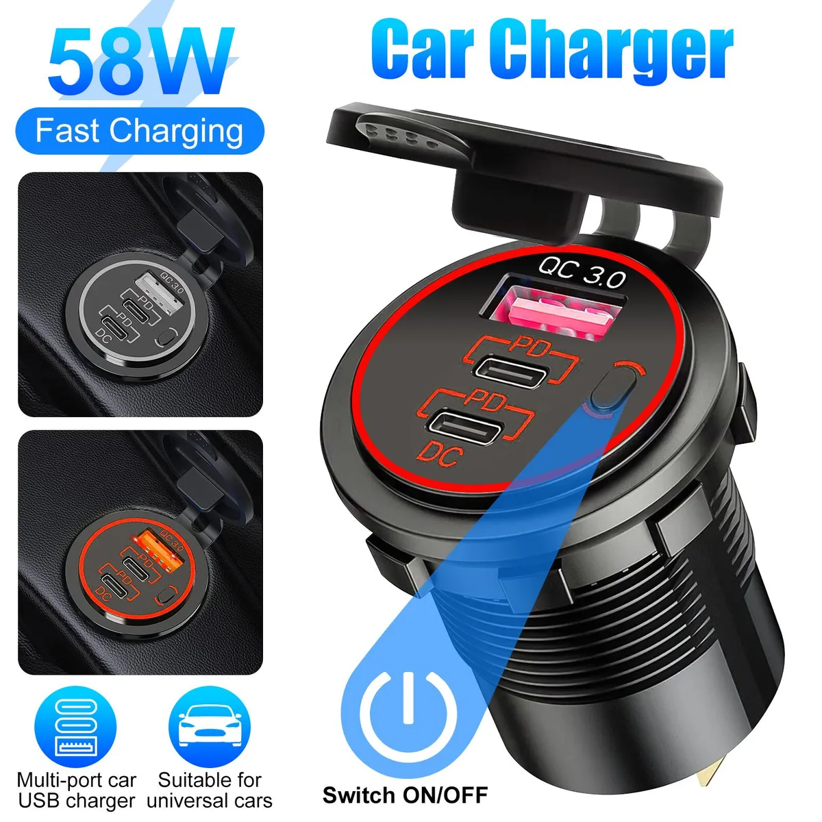 NSI NSI YDF03168779 car electronics accessory 20W USB-C PD 18W QC3.0 12V 24V 10A — product photo