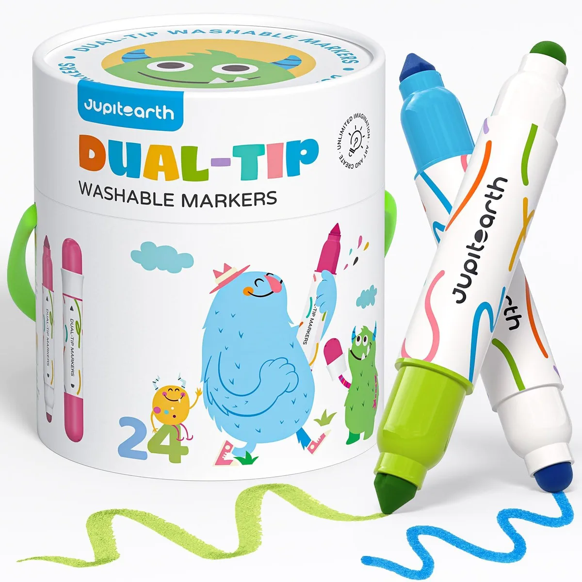 Boxed set of 24 dual-tip markers in a portable case