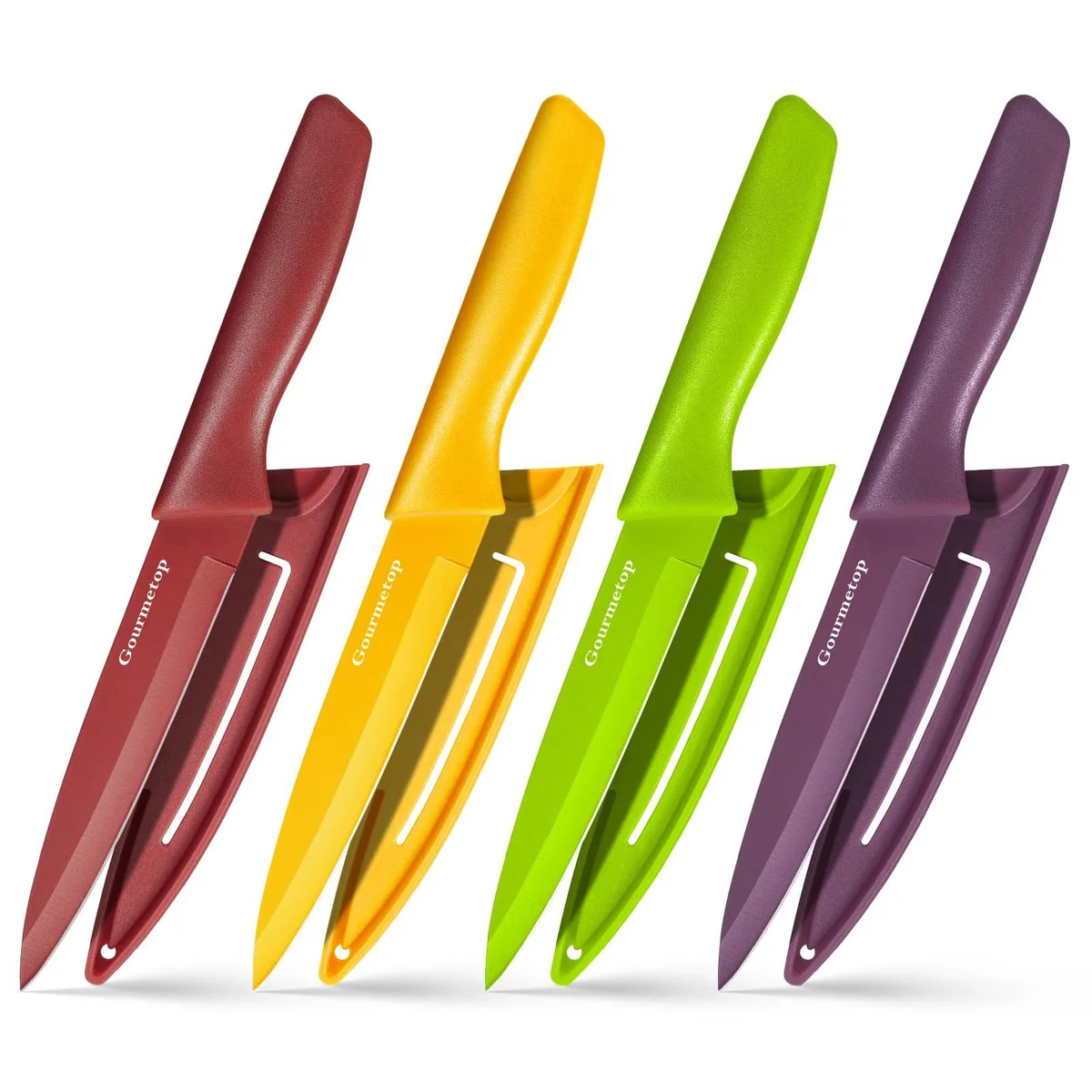 Red 18-piece cutlery set with stainless steel blades and polypropylene handles