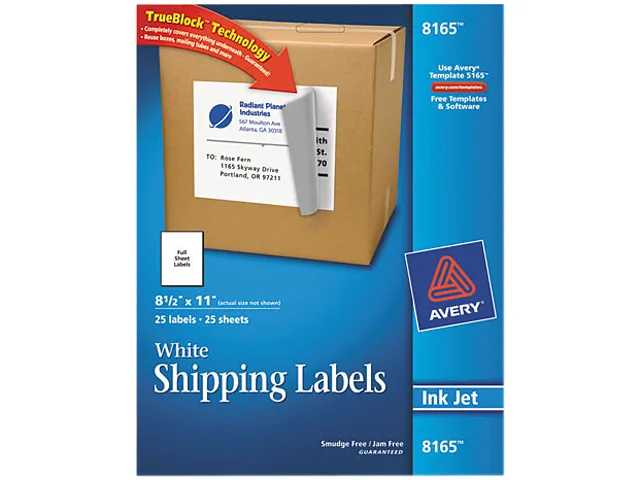 Avery Avery 8165 Shipping Labels 8.50" x 11.00" 25 Sheets — product photo