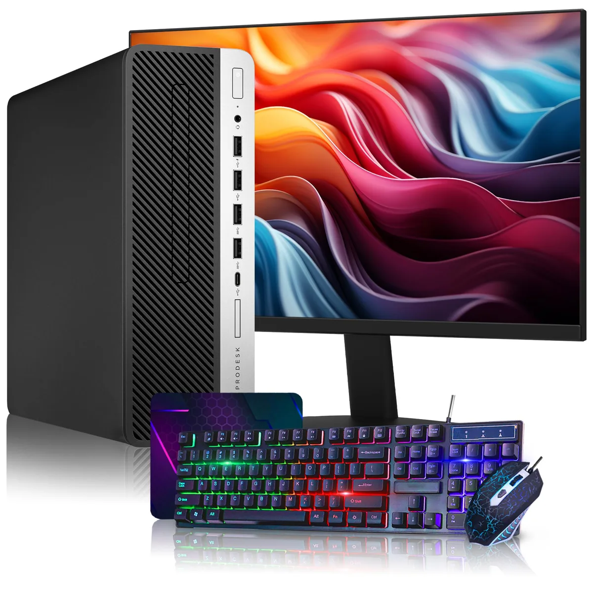 HP HP ProDesk 600 G4 SFF desktop PC i5-8500 32GB DDR4 2TB SSD 24" monitor Windows 11 Pro — product photo