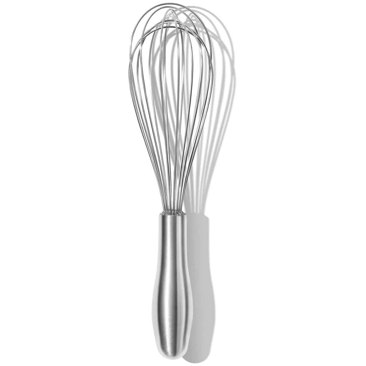 Silver stainless steel whisk with ergonomic sealed handle, 10-inch wire loops