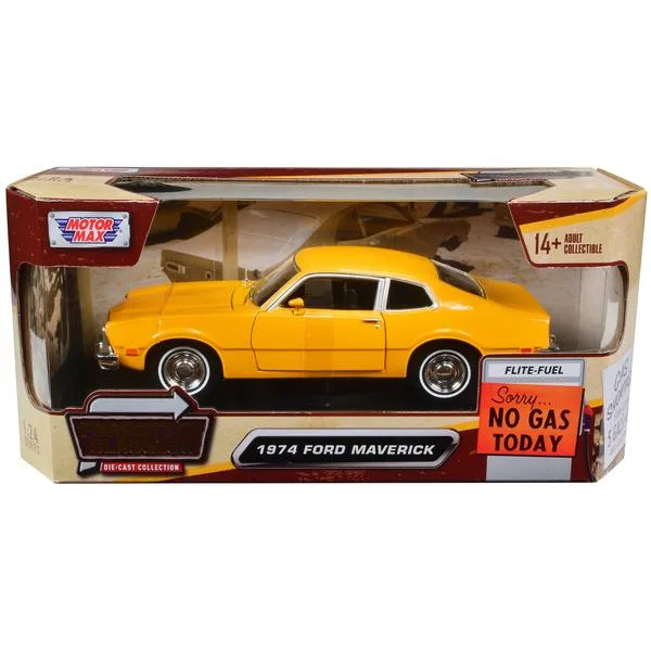 MOTORMAX MOTORMAX 1974 Ford Maverick Yellow Forgotten Classics 1/24 Diecast Vehicle — product photo