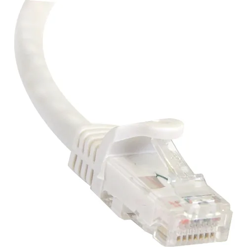 White 100 ft Cat6 Ethernet cable with snagless RJ45 connectors and molded strain relief