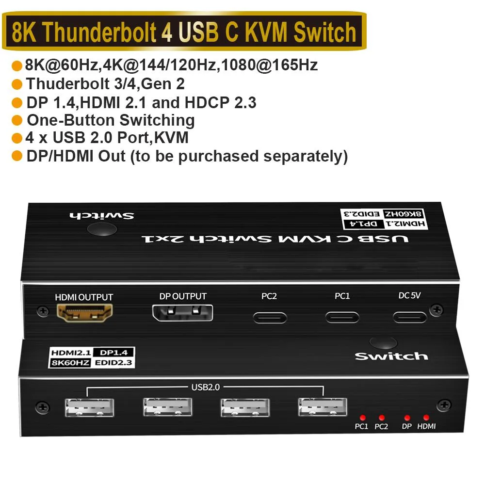 ESTONE ESTONE OZK5 8K USB-C KVM Switch 2-Port 1.2m Cables — product photo