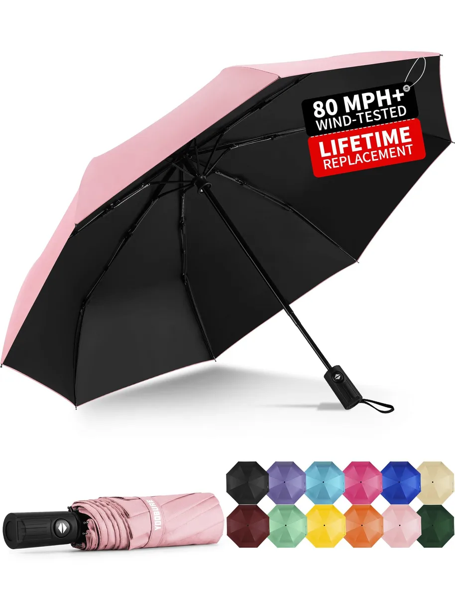 Yoobure Automatic Windproof Umbrella 42.5" Coral UPF 50+ — product photo