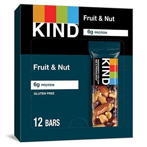 Cardboard box containing twelve individually wrapped 1.4oz fruit and nut bars