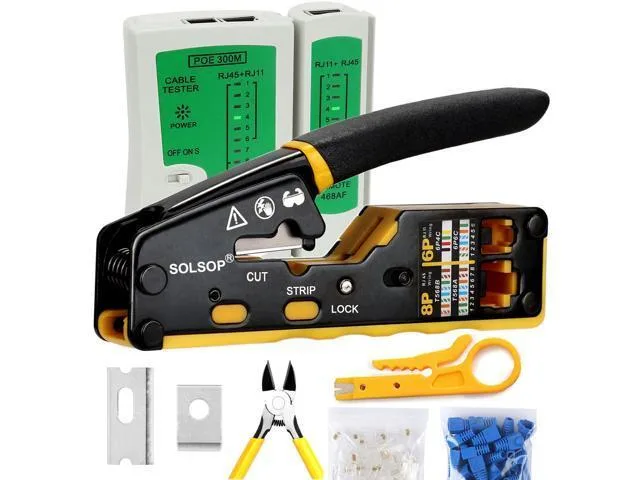 Manw Manw Pass Through RJ45 Crimp Tool Kit with 50PCS Connectors &amp; Tester — product photo