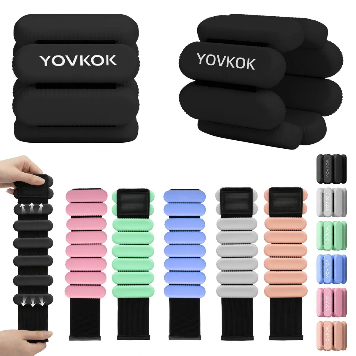 Black silicone wrist weights with hook-and-loop straps, 14 inches long