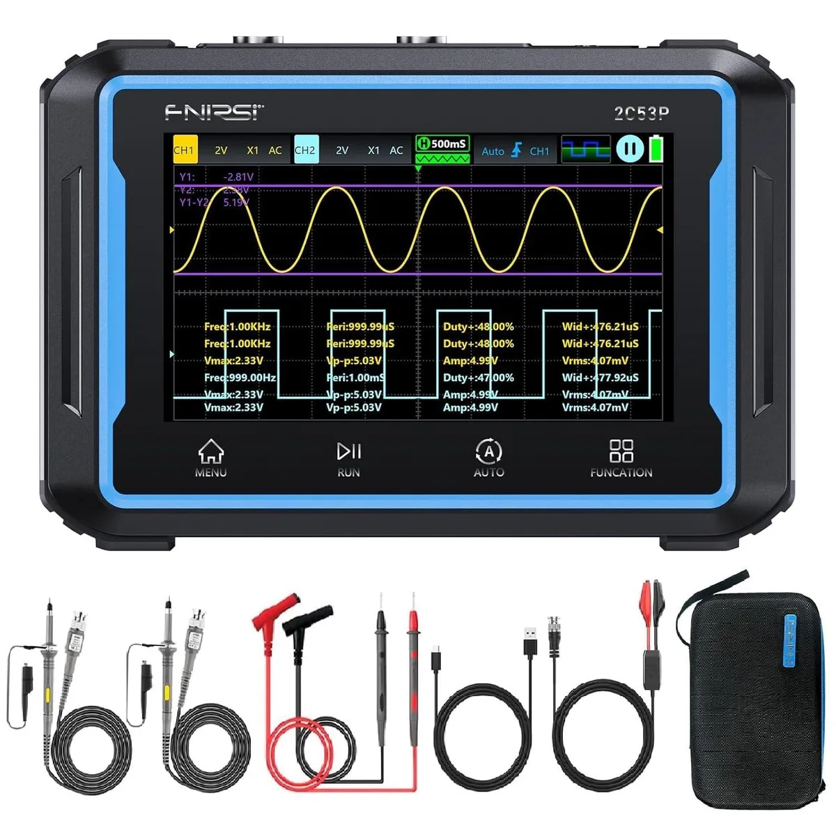WUQ WUQ 2C53P Plus 3-in-1 Oscilloscope Multimeter Signal Generator 50MHz 250MS/s 4.3in Touchscreen 4000mAh — product photo