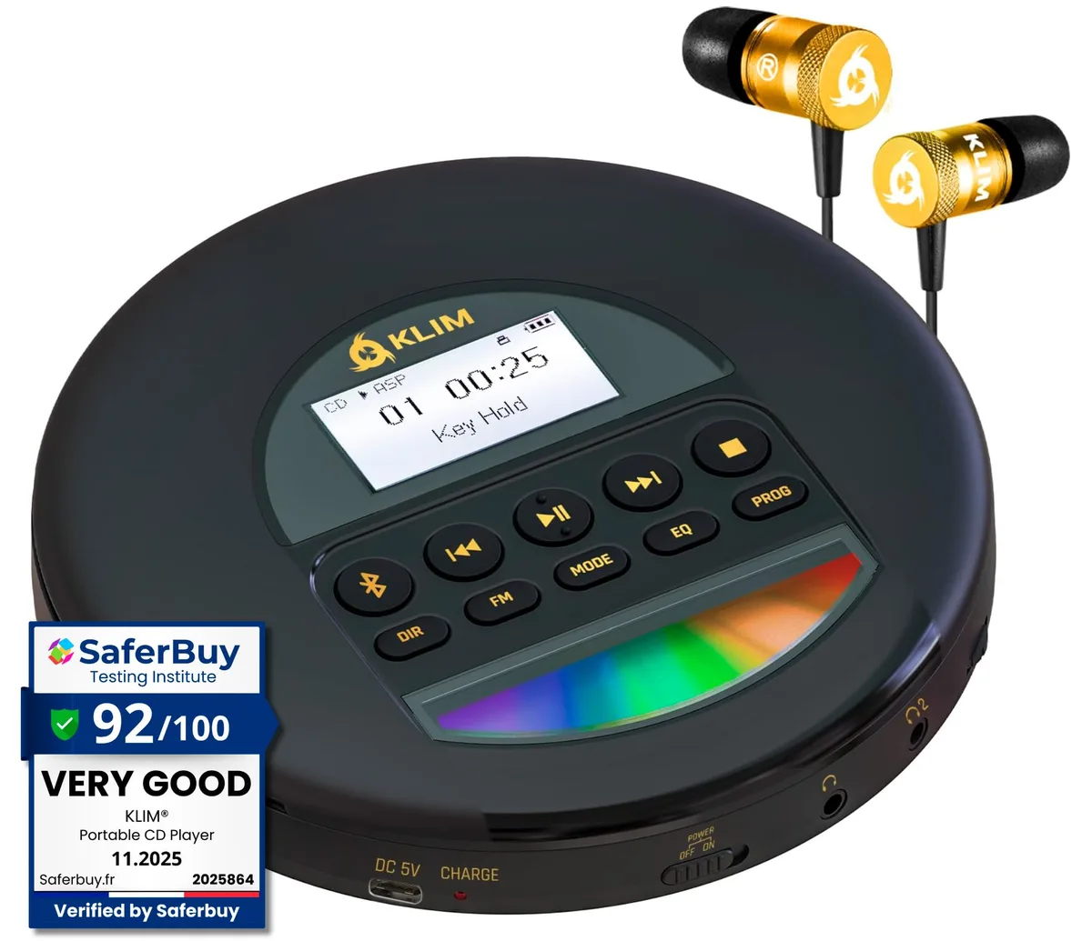 KLIM Nomad Portable CD Player with Headphones Gold 14h 100s Anti-Skip 0.22kg — product photo
