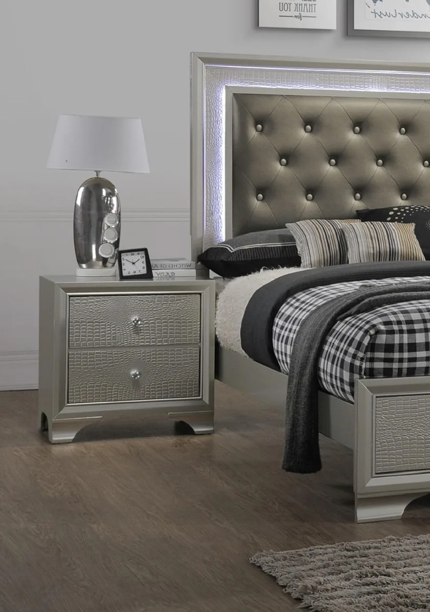 tuphen tuphen Modern Glam Champagne Nightstand Embossed Crocodile Two Drawer 23.6" X 16.4" X 24.3"H — product photo