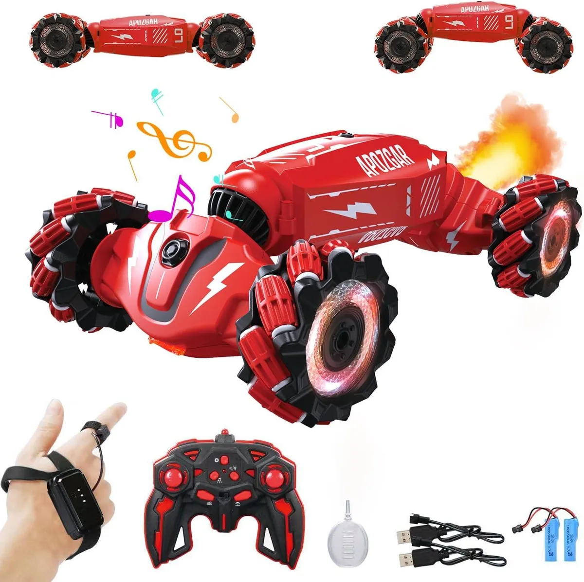 usbroway usbroway Hand Gesture RC Stunt Car Spray Drift 2.4G 360° Spins 4WD Lights Music 2×3.7V 500mAh 20min Toy — product photo