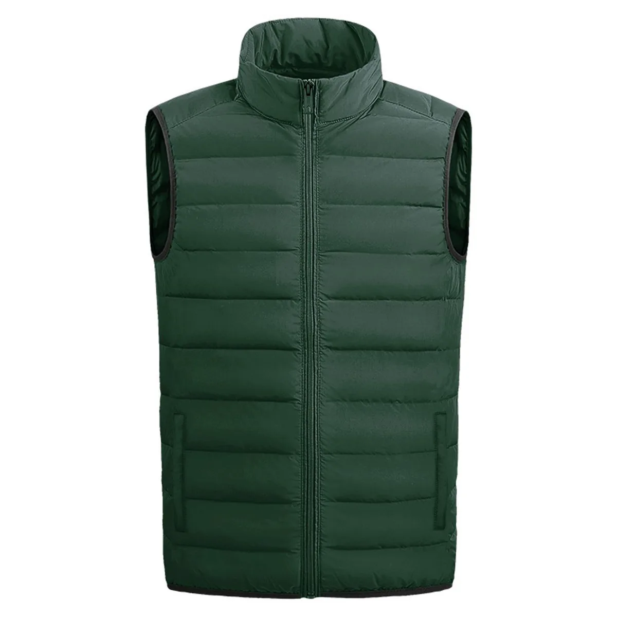 Green olive puffer vest full zip front hand pockets chest pocket XL